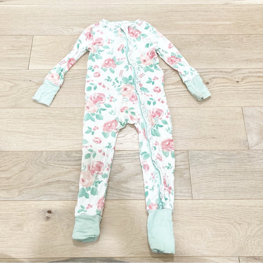 Angel Dear Pink and Green Floral Footie